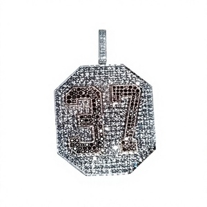 Pendentif de luxe plaqué argent 925 numéro 37 avec micro-pavé de strass en cristal, breloque à thème, bijou unisexe hip-hop, cadeau - Product Image 1