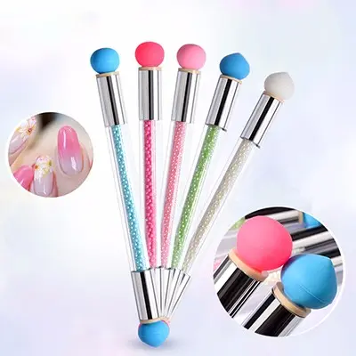 Factory Nail Supplies Dual End Gradient Blooming Sponge Nail Brush Pen Manicure Nail Art Tools With 4 Replacement Heads