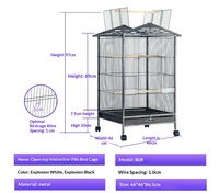 Cage à oiseaux de style volière haute 46x46x86cm pour perroquet et agapornis, cage facile à nettoyer avec plateau coulissant, perchoir en bois, 4 roues verrouillables
