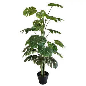 Office Store Decoration Plastic Artificial Fake Monstera Leaf Trees 47" 120cm Tropical Faux Swiss Cheese Plant