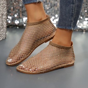 Sandalias de verano para mujer, con malla hueca y diamantes de imitación, planas, con apertura elástica en el tobillo, sin cordones, informales, para fiesta. - Product Image 3