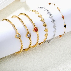 Heart <b>Bead</b> <b>Bracelet</b> Stainless Steel Zircon Jewelry Gift Fashion Versatile <b>Bracelets</b> Geometric Design Minimalist Style - Product Image 1