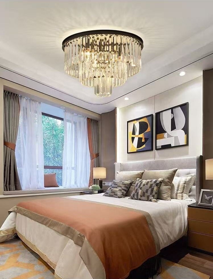 Contemporary E14 Crystal Chandelier Ceiling Lights Living Room Restaurant Kitchen Gold Flush Ceiling Lamp for Home Office Hotels