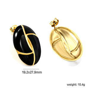 Geometric Oval <b>Stud</b> <b>Earrings</b> Gold <b>Black</b> Stainless Steel Minimalist Design For Women Party Fashion Jewelry - Product Image 5