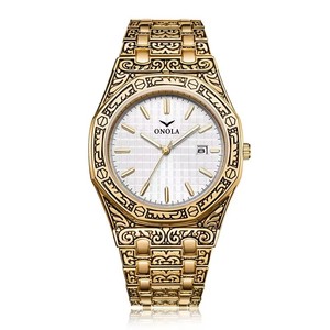Reloj de Pulsera Clásico para Hombre ONOLA 3812 Original, de Acero Inoxidable, con Grabado Vintage, Dorado, Resistente al Agua, de Cuarzo, para Negocios - Product Image 3