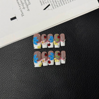 Lot de faux ongles carrés réutilisables en gros, design cerise 3D uni, en gel souple, ongles artificiels à presser personnalisés avec colle