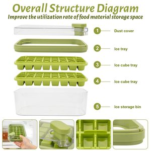 Summer DIY <strong>Ice</strong> <strong>Cube</strong> Tray Mold 2 Pack Freezer Custom 64 Grids Plastic <strong>Ice</strong> <strong>Cube</strong> Trays With Lid and Bin with Container - Product Image 5