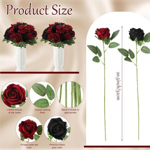 Fleurs artificielles rouges et noires, 36 pétales de <span class=keywords><strong>rose</strong></span> en soie artificielle, longues tiges, pour la Saint-Valentin, bouquet de mariage, décoration de fête à domicile - Product Image 3