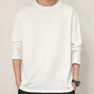 2023 जोड़ी बहुमुखी ट्रेंडी ठोस रंग क्रू गर्दन पुरुषों कस्टम लोगो लंबी आस्तीन टी शर्ट