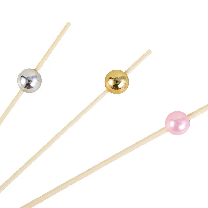 Gold ball silver ball fruit sticks prod disposable cocktail bamboo stick mixed color pearl