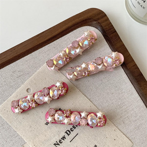 Pince à <span class=keywords><strong>cheveux</strong></span> rétro rose scintillante avec diamants, pour franges rebelles, accessoire de coiffure pour femme - Product Image 5
