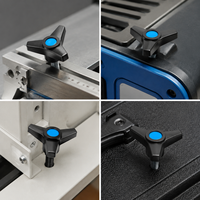 Perilla de sujeción triangular de 3 brazos, plástico ABS negro, inserto de rosca hembra, tapa redonda azul M5 M6 M8 para torno CNC y fresadora