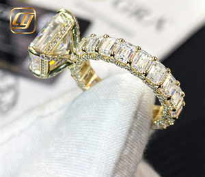 แหวนแต่งงานและหมั้นเพชรโมอิสซาไนต์ VVS ทองคำแท้ 14K ทรงเรเดียนท์คัท 9x11 มม. และทรงเอเมอรัลด์ 3x4 มม. ขายส่งฮิปฮอป - Product Image 6