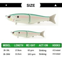 Leurre de pêche coulant 17,8 cm 62 g, deux sections, simulation de poisson, queue souple, multi-sections, grand leurre dur