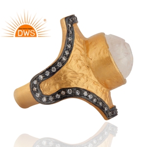 Rainbow Moonstone Zircon <b>Set</b> <b>Ring</b> 24k Yellow Gold Plated Brass Fashion Women's <b>Ring</b> Statement Jewelry Supplier - Product Image 2