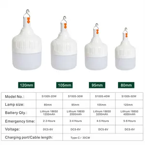 Ampoules rechargeables 20W imperméable point culminant tente extérieure camping maison économie d'énergie ampoule LED d'urgence