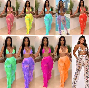 2021 Summer Fashion Sexy Tie-dye Bikini Cover Ups Two Piece Set Women 2 Piece Swimsuit Suit