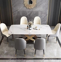 Ensemble de table à manger rectangulaire de luxe moderne avec chaises en métal pour la maison ou le restaurant, finition marbre, meubles de salle à manger