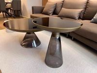 Meubles en verre Offre Spéciale Bell Table basse en verre trempé gris Table d'extrémité de chambre à coucher en prix de gros