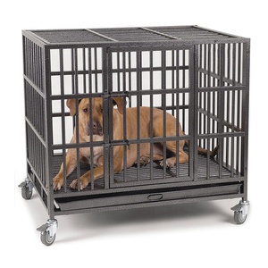 TYXD Cage pour chien en acier inoxydable à revêtement en poudre, grande cage anti-évasion, cage en métal moyenne pour animaux de compagnie avec roues - Product Image 1