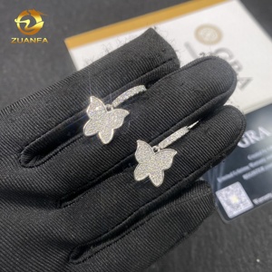 Boucles d'oreilles créoles tendance en argent 925, style hip-hop, serties de diamants et de moissanite VVS, motif papillon, pour <span class=keywords><strong>femme</strong></span>, en gros - Product Image 5