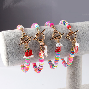 Bracelet en pâte polymère colorée avec pendentif clochette de Noël, renne et gant, bijou pour femme, cadeau, accessoire de mode - Product Image 1
