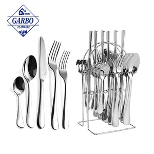 18/10 Besteck Set Sektor Design Fabrik billig Edelstahl 24 Stück Besteck Set langlebige Besteck Messer Gabel mit Rack