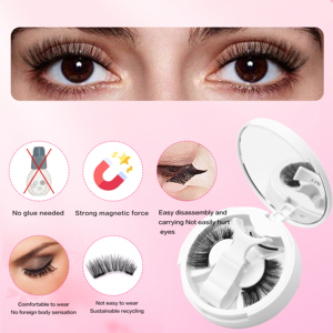 Cils magnétiques 3D 6mm-10mm, cils naturels et vaporeux, réutilisables, sans colle, kit de cils magnétiques avec fixateur et miroir - Product Image 2