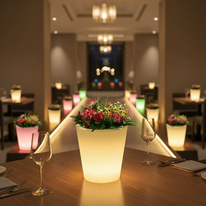 Jardinière ronde en <span class=keywords><strong>plastique</strong></span> moderne avec éclairage changeant de couleur, imperméable, pot de fleurs d'extérieur, utilisable comme <span class=keywords><strong>vase</strong></span> de sol - Product Image 3