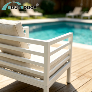 Ensemble <span class=keywords><strong>de</strong></span> canapés d'extérieur en <span class=keywords><strong>aluminium</strong></span> blanc <span class=keywords><strong>de</strong></span> luxe, résistant aux intempéries, avec éléments en teck, pour chambre, <span class=keywords><strong>jardin</strong></span>, patio, <span class=keywords><strong>salon</strong></span>, parcs <span class=keywords><strong>et</strong></span> mobilier d'extérieur - Product Image 4