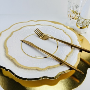 4 Sets de table ronds en papier <span class=keywords><strong>doré</strong></span> décoratifs jetables en <span class=keywords><strong>carton</strong></span> pour la maison de mariage, banquet, fête d'anniversaire, vente en gros - Product Image 6