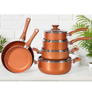 Batterie de cuisine antiadhésive en céramique et cuivre, 10 pièces, avec couvercles en verre et poignées en bakélite, compatible lave-vaisselle et four, pour cuisinières à gaz/à induction, design moderne - Product Image 5