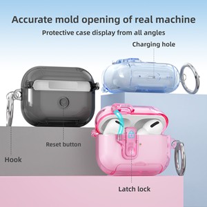 Étui de protection transparent Étui sans fil en TPU idéal pour les sports de plein air et la randonnée pour <span class=keywords><strong>AirPods</strong></span> 4 / Pro 2 / Pro <span class=keywords><strong>3</strong></span> avec crochet - Product Image 2