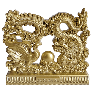 Vente chaude Style traditionnel bureau métal Feng Shui ornement de bon augure Dragon et <span class=keywords><strong>Phoenix</strong></span> jouant avec perle coulée - Product Image 2