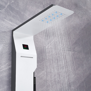 Panneau de douche intelligent en acier inoxydable 304 noir argenté brossé de haute qualité avec colonne de douche, cascade et jets spa - Product Image 4