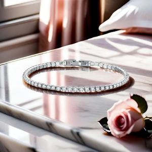 Pulsera de tenis de moissanita delicada de 2.50mm al por mayor, pulsera de diamantes redondos de 2.5mm con baño de oro para bodas, fiestas o regalos - Product Image 2