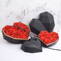 Nouvelle boîte en forme de cœur avec diamant pour la Saint-Valentin, la fête des mères, Thanksgiving, la remise des diplômes, Noël, rose éternelle préservée, longue