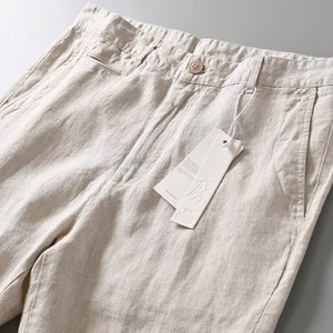 Pantaloncini Estivi da Uomo in Stile <span class=keywords><strong>Lino</strong></span> con Finitura Vintage Lavata, Design <span class=keywords><strong>Cargo</strong></span> in Tinta Unita, Casual - Product Image 4