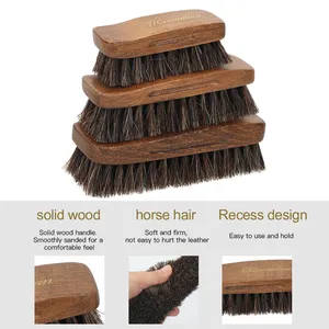 Factory Wholesale Custom Logo Premium Wooden Horse Hair Shoe Shine Brush Sneaker Shoe Cleaning Brush