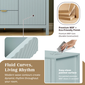 Modern <b>Kitchen</b> <b>Sideboard</b> with Wave Design-3 Adjustable Shelves 3 Drawers & Soft-Close Doors Storage Console Table - Product Image 4