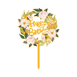 ท็อปเปอร์เค้กอะคริลิคกระจกเงา ลายสุขสันต์วันเกิด พร้อมดอกไม้และผีเสื้อ สำหรับตกแต่งเค้ก งานเลี้ยงวันเกิดที่บ้าน อุปกรณ์ตกแต่ง - Product Image 1