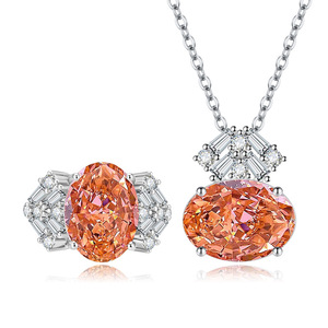 Ensemble de bagues géométriques en cuivre faites à la main pour femmes, bijoux en pierre de carbone haute qualité rouge orangé 10*14mm, zircone cubique ovale - Product Image 1