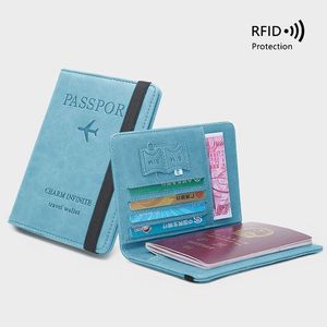 Porte-passeport en cuir PU anti-RFID avec ensemble d'étiquettes de bagage, organiseur de documents de voyage pour hommes et femmes - Product Image 3