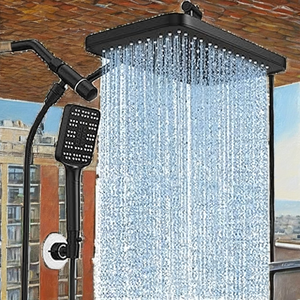 Accessoires de salle de bain doubles, pomme de douche à effet pluie, design moderne, fixation murale, garantie de 2 ans, pomme de douche en plastique ABS - Product Image 1