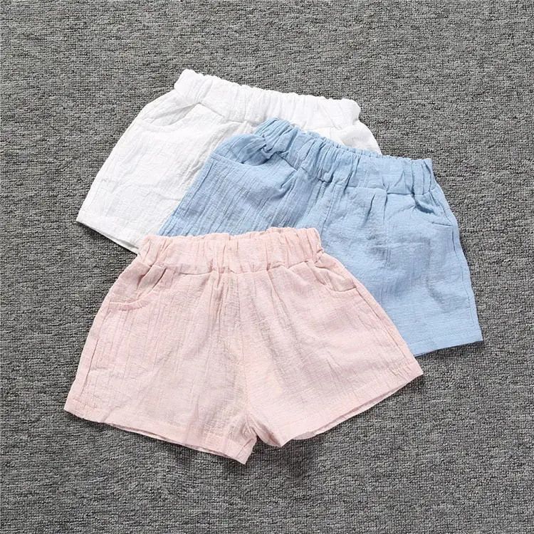 ขายส่งเสื้อผ้าฤดูร้อนใหม่ผ้าฝ้ายอินทรีย์กางเกงเด็กย่นกางเกงขาสั้นบางสบายๆ