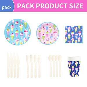 Juego de Vajilla para Fiesta de Cumpleaños Infantil DAMAI con Temática de Helado, Incluye 7 y 9 Platos de Papel, Vasos y Servilletas para 8 Personas - Product Image 2