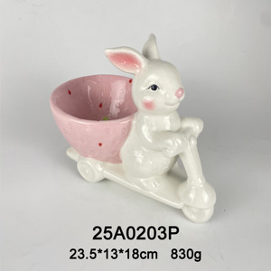 Bol à Fruits en Céramique Lapin sur Scooter – Plat de Service Décoratif en Forme de Lapin Mignon pour la Décoration Intérieure et Cadeau - Product Image 2