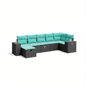 Modular Garden <b>Sofa</b> Set Black Poly <b>Rattan</b> Steel Modern Outdoor Furniture with High Density Foam Cushions for Patio Use - Product Image 1