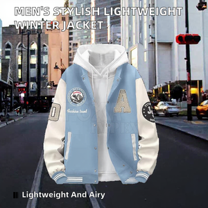 <b>Men</b> Stylish Varsity <b>Jacket</b> High Quality Breathable <b>Lightweight</b> Fabric Stand Collar Full Zipper Plain Dyed Letter Winter Birlag <b>S</b> - Product Image 3