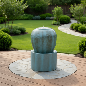 Fontaine en ciment bleu antique 19,5x19,5x32,5'' – Fontaine d'extérieur design urne pour jardin, patio, terrasse, décoration intérieure - Product Image 2